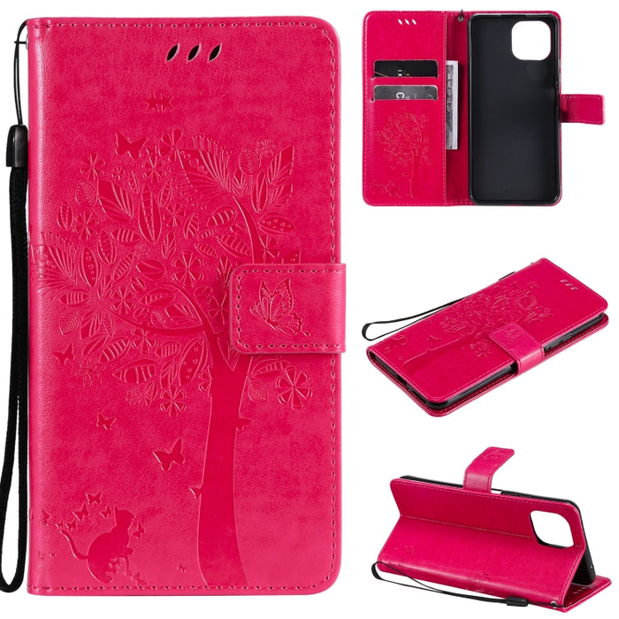 Estuche de cuero de PU con tapa horizontal con estampado prensado de patrón de árbol y gato con soporte y ranuras para tarjetas y billetera y cordón, For Xiaomi Redmi Note 10 4G, For Xiaomi Redmi Note 10 Pro, For Samsung Galaxy A32 4G                  ...