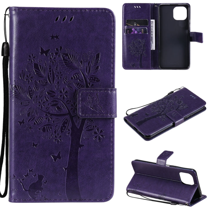 Estuche de cuero de PU con tapa horizontal con estampado prensado de patrón de árbol y gato con soporte y ranuras para tarjetas y billetera y cordón, For Xiaomi Redmi Note 10 4G, For Xiaomi Redmi Note 10 Pro, For Samsung Galaxy A32 4G                  ...
