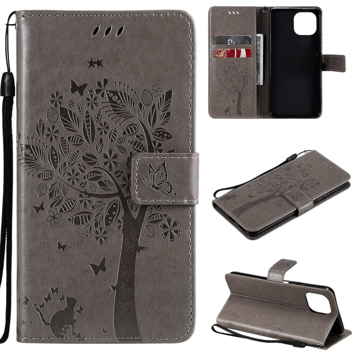 Estuche de cuero de PU con tapa horizontal con estampado prensado de patrón de árbol y gato con soporte y ranuras para tarjetas y billetera y cordón, For Xiaomi Redmi Note 10 4G, For Xiaomi Redmi Note 10 Pro, For Samsung Galaxy A32 4G                  ...