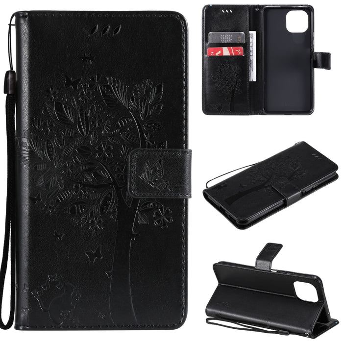Estuche de cuero de PU con tapa horizontal con estampado prensado de patrón de árbol y gato con soporte y ranuras para tarjetas y billetera y cordón, For Xiaomi Redmi Note 10 4G, For Xiaomi Redmi Note 10 Pro, For Samsung Galaxy A32 4G                  ...