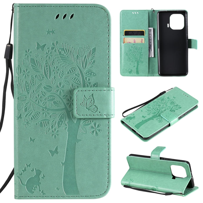Estuche de cuero de PU con tapa horizontal con estampado prensado de patrón de árbol y gato con soporte y ranuras para tarjetas y billetera y cordón, For Xiaomi Redmi Note 10 4G, For Xiaomi Redmi Note 10 Pro, For Samsung Galaxy A32 4G                  ...