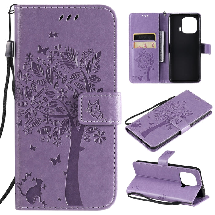 Estuche de cuero de PU con tapa horizontal con estampado prensado de patrón de árbol y gato con soporte y ranuras para tarjetas y billetera y cordón, For Xiaomi Redmi Note 10 4G, For Xiaomi Redmi Note 10 Pro, For Samsung Galaxy A32 4G                  ...