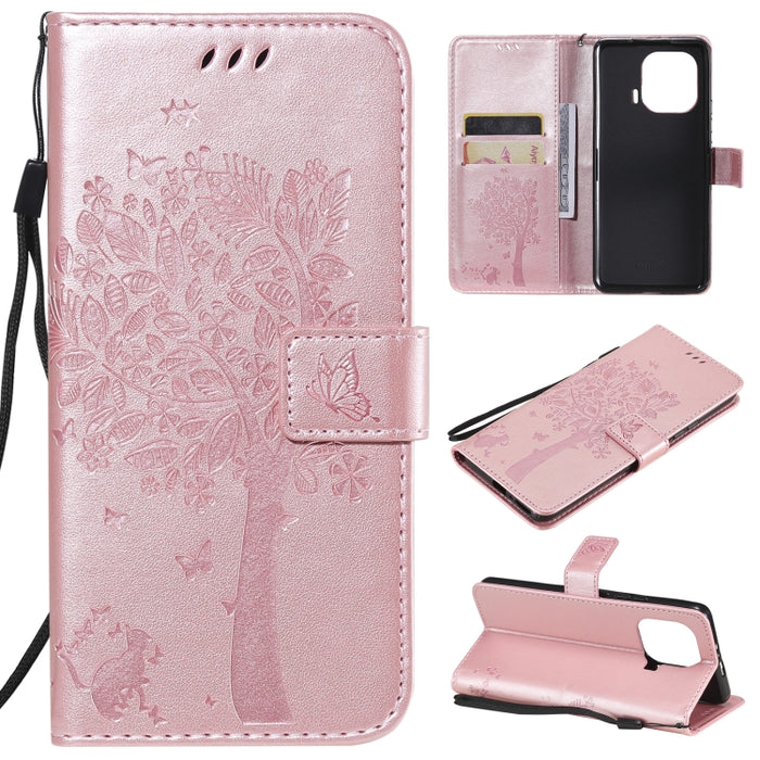 Estuche de cuero de PU con tapa horizontal con estampado prensado de patrón de árbol y gato con soporte y ranuras para tarjetas y billetera y cordón, For Xiaomi Redmi Note 10 4G, For Xiaomi Redmi Note 10 Pro, For Samsung Galaxy A32 4G                  ...