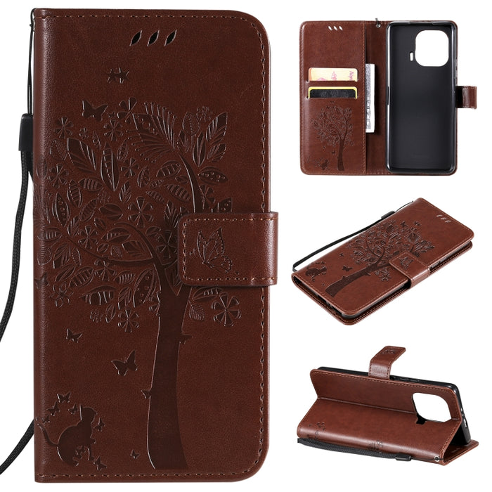 Estuche de cuero de PU con tapa horizontal con estampado prensado de patrón de árbol y gato con soporte y ranuras para tarjetas y billetera y cordón, For Xiaomi Redmi Note 10 4G, For Xiaomi Redmi Note 10 Pro, For Samsung Galaxy A32 4G                  ...
