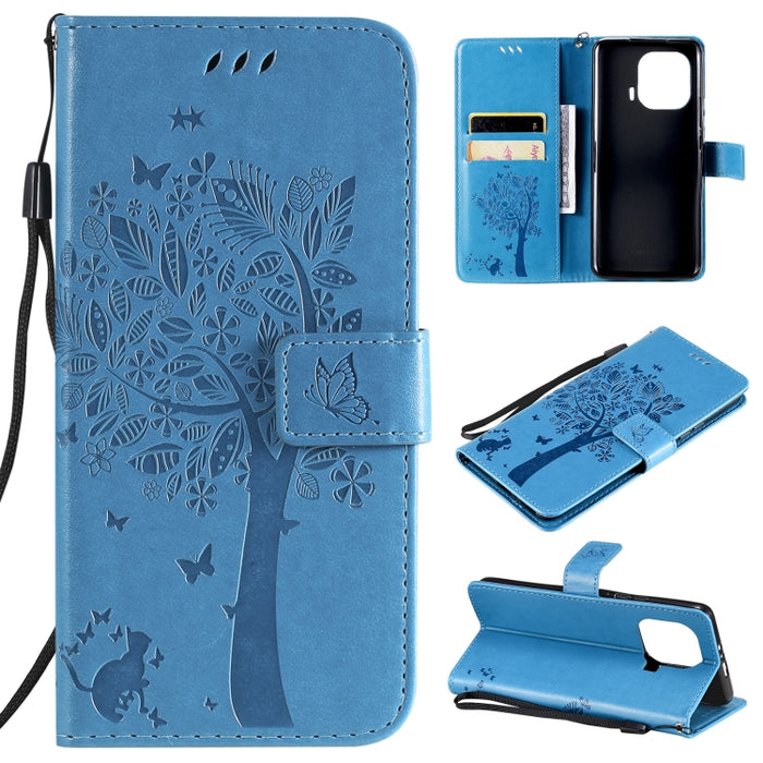 Estuche de cuero de PU con tapa horizontal con estampado prensado de patrón de árbol y gato con soporte y ranuras para tarjetas y billetera y cordón, For Xiaomi Redmi Note 10 4G, For Xiaomi Redmi Note 10 Pro, For Samsung Galaxy A32 4G                  ...