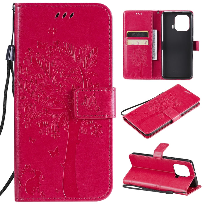 Estuche de cuero de PU con tapa horizontal con estampado prensado de patrón de árbol y gato con soporte y ranuras para tarjetas y billetera y cordón, For Xiaomi Redmi Note 10 4G, For Xiaomi Redmi Note 10 Pro, For Samsung Galaxy A32 4G                  ...