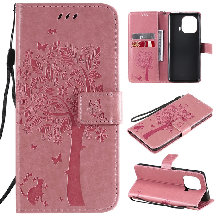 Estuche de cuero de PU con tapa horizontal con estampado prensado de patrón de árbol y gato con soporte y ranuras para tarjetas y billetera y cordón, For Xiaomi Redmi Note 10 4G, For Xiaomi Redmi Note 10 Pro, For Samsung Galaxy A32 4G                  ...