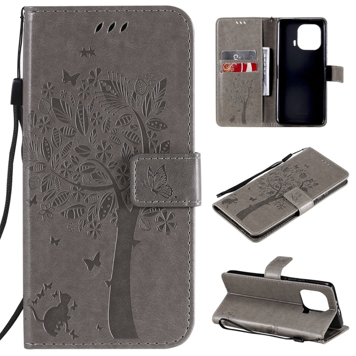 Estuche de cuero de PU con tapa horizontal con estampado prensado de patrón de árbol y gato con soporte y ranuras para tarjetas y billetera y cordón, For Xiaomi Redmi Note 10 4G, For Xiaomi Redmi Note 10 Pro, For Samsung Galaxy A32 4G                  ...