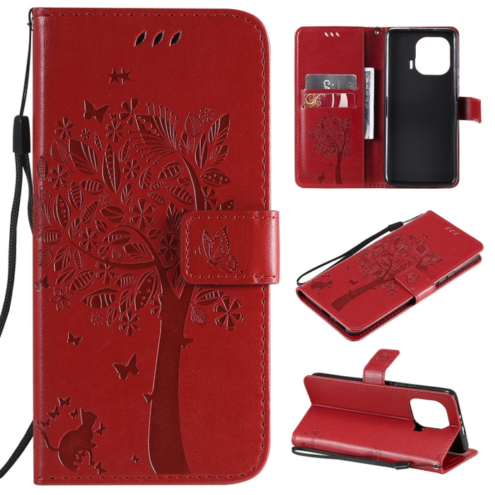 Estuche de cuero de PU con tapa horizontal con estampado prensado de patrón de árbol y gato con soporte y ranuras para tarjetas y billetera y cordón, For Xiaomi Redmi Note 10 4G, For Xiaomi Redmi Note 10 Pro, For Samsung Galaxy A32 4G                  ...