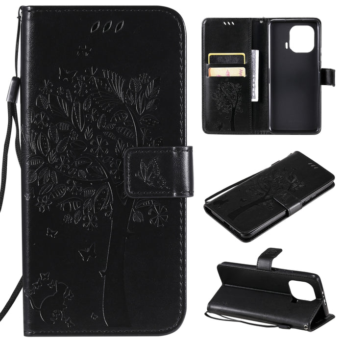 Estuche de cuero de PU con tapa horizontal con estampado prensado de patrón de árbol y gato con soporte y ranuras para tarjetas y billetera y cordón, For Xiaomi Redmi Note 10 4G, For Xiaomi Redmi Note 10 Pro, For Samsung Galaxy A32 4G                  ...
