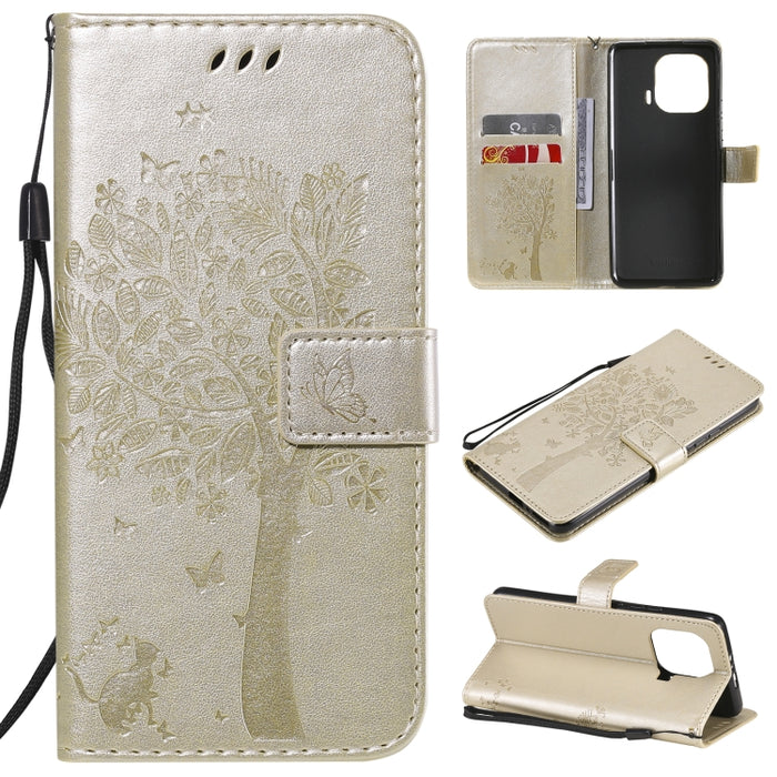 Estuche de cuero de PU con tapa horizontal con estampado prensado de patrón de árbol y gato con soporte y ranuras para tarjetas y billetera y cordón, For Xiaomi Redmi Note 10 4G, For Xiaomi Redmi Note 10 Pro, For Samsung Galaxy A32 4G                  ...