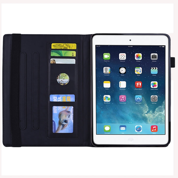 Estuche de cuero en relieve con diseño plegable doble con patrón de becerro con soporte y ranuras para tarjetas y ranura para bolígrafo y banda elástica, For iPad Pro 9.7 inch, For iPad 10.2 2021 / 2020 / 2019, For iPad 4 & 3 & 2                       ...