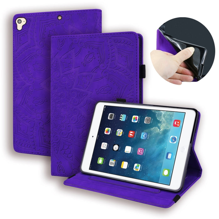 Estuche de cuero en relieve con diseño plegable doble con patrón de becerro con soporte y ranuras para tarjetas y ranura para bolígrafo y banda elástica, For iPad Pro 9.7 inch, For iPad 10.2 2021 / 2020 / 2019, For iPad 4 & 3 & 2                       ...