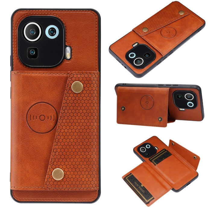 Estuche protector magnético a prueba de golpes con doble hebilla PU + TPU con ranura para tarjeta y soporte, For Xiaomi Redmi Note 10 Pro Max, For Xiaomi Mi 11 Ultra, For Xiaomi Mi 11 Pro, For Xiaomi Mi 11 Lite