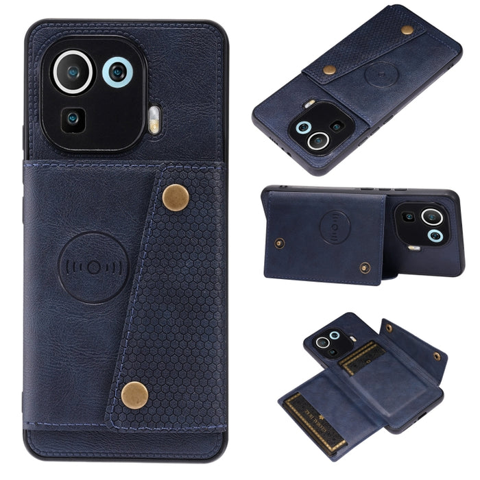 Estuche protector magnético a prueba de golpes con doble hebilla PU + TPU con ranura para tarjeta y soporte, For Xiaomi Redmi Note 10 Pro Max, For Xiaomi Mi 11 Ultra, For Xiaomi Mi 11 Pro, For Xiaomi Mi 11 Lite
