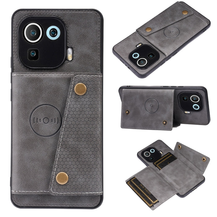 Estuche protector magnético a prueba de golpes con doble hebilla PU + TPU con ranura para tarjeta y soporte, For Xiaomi Redmi Note 10 Pro Max, For Xiaomi Mi 11 Ultra, For Xiaomi Mi 11 Pro, For Xiaomi Mi 11 Lite