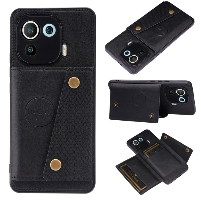 Estuche protector magnético a prueba de golpes con doble hebilla PU + TPU con ranura para tarjeta y soporte, For Xiaomi Redmi Note 10 Pro Max, For Xiaomi Mi 11 Ultra, For Xiaomi Mi 11 Pro, For Xiaomi Mi 11 Lite
