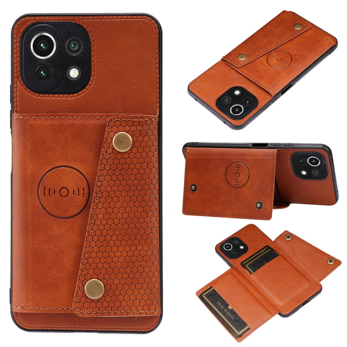 Estuche protector magnético a prueba de golpes con doble hebilla PU + TPU con ranura para tarjeta y soporte, For Xiaomi Redmi Note 10 Pro Max, For Xiaomi Mi 11 Ultra, For Xiaomi Mi 11 Pro, For Xiaomi Mi 11 Lite
