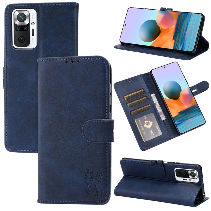 Estuche de cuero con tapa horizontal con patrón de gato feliz en relieve con soporte y ranuras para tarjetas y billetera, For Xiaomi Redmi Note 10 4G, For Xiaomi Redmi Note 10 5G, For Xiaomi Redmi Note 10 Pro