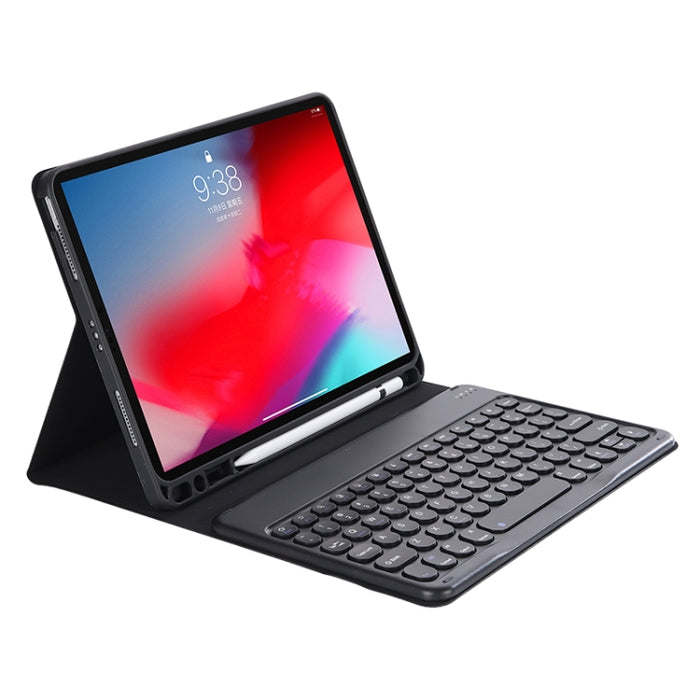 Y-C11B 2021 Desmontable Color caramelo Textura de la piel Tecla redonda Teclado Bluetooth Funda de cuero con ranura para bolígrafo y soporte