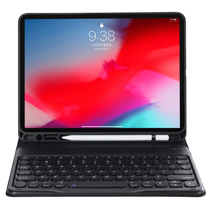 Y-C11B 2021 Desmontable Color caramelo Textura de la piel Tecla redonda Teclado Bluetooth Funda de cuero con ranura para bolígrafo y soporte
