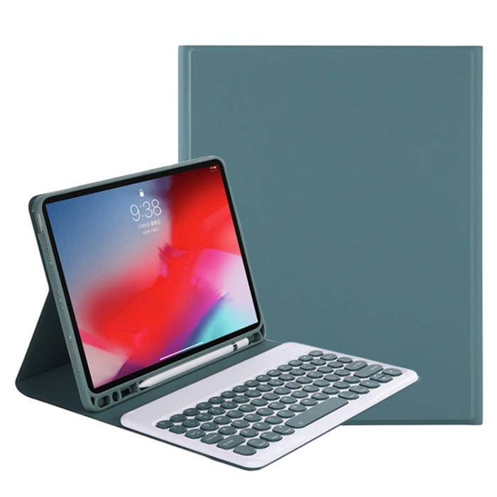 Y-C11B 2021 Desmontable Color caramelo Textura de la piel Tecla redonda Teclado Bluetooth Funda de cuero con ranura para bolígrafo y soporte