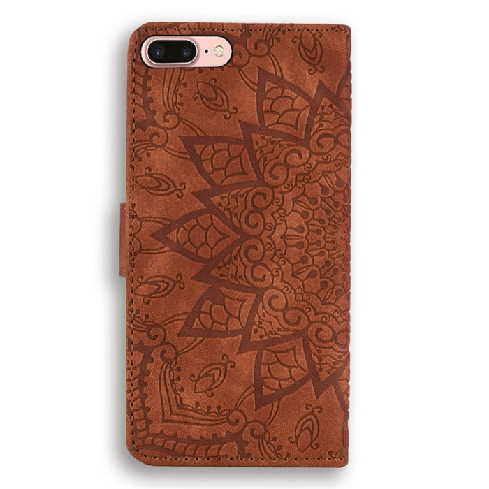 Patrón de becerro Diamante Mandala Diseño plegable doble Estuche de cuero en relieve con billetera y soporte y ranuras para tarjetas