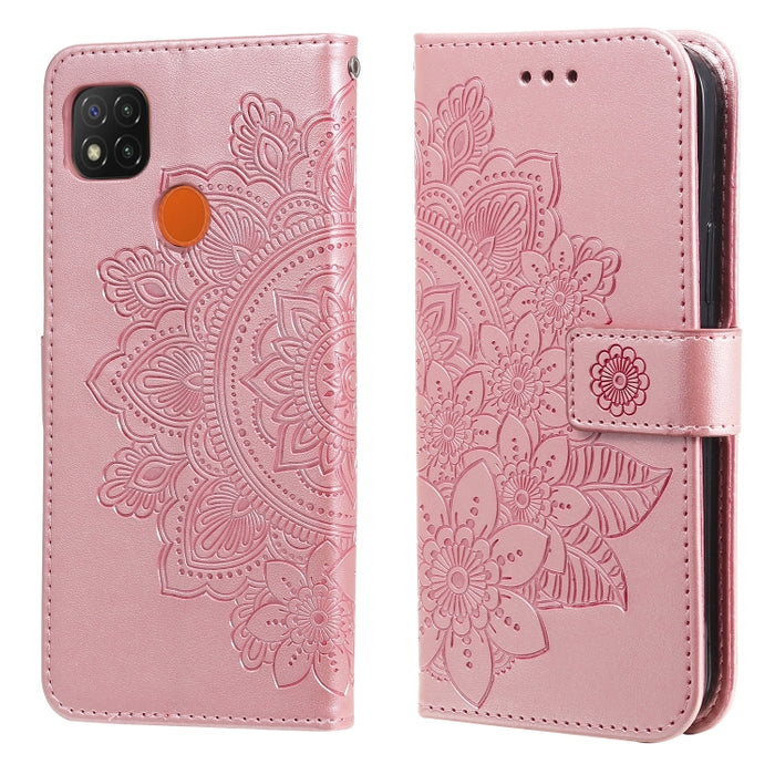 Estuche de cuero de PU con tapa horizontal con estampado de flores de 7 pétalos con soporte y ranuras para tarjetas y billetera y marco de fotos, For Xiaomi Redmi 9C, For Xiaomi Redmi 9A, For Xiaomi Redmi K40/K40 Pro/Poco F3/ Mi 11i                    ...