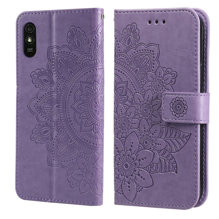 Estuche de cuero de PU con tapa horizontal con estampado de flores de 7 pétalos con soporte y ranuras para tarjetas y billetera y marco de fotos, For Xiaomi Redmi 9C, For Xiaomi Redmi 9A, For Xiaomi Redmi K40/K40 Pro/Poco F3/ Mi 11i                    ...