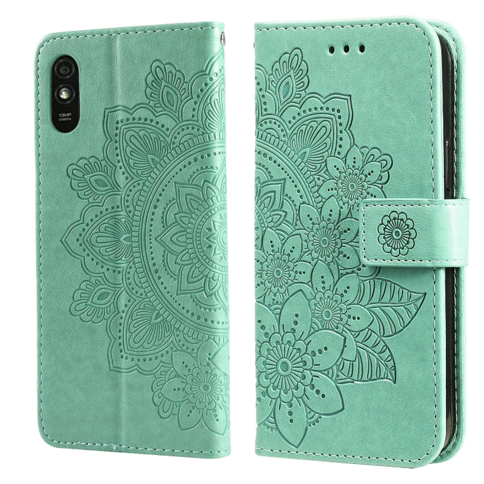 Estuche de cuero de PU con tapa horizontal con estampado de flores de 7 pétalos con soporte y ranuras para tarjetas y billetera y marco de fotos, For Xiaomi Redmi 9C, For Xiaomi Redmi 9A, For Xiaomi Redmi K40/K40 Pro/Poco F3/ Mi 11i                    ...