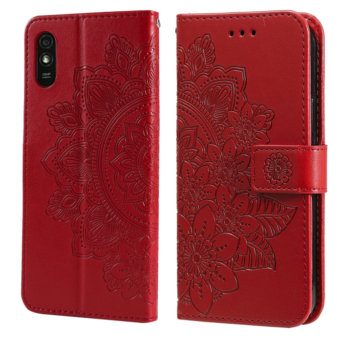 Estuche de cuero de PU con tapa horizontal con estampado de flores de 7 pétalos con soporte y ranuras para tarjetas y billetera y marco de fotos, For Xiaomi Redmi 9C, For Xiaomi Redmi 9A, For Xiaomi Redmi K40/K40 Pro/Poco F3/ Mi 11i                    ...