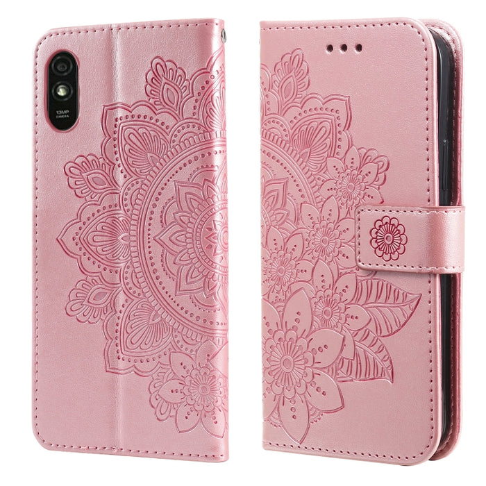 Estuche de cuero de PU con tapa horizontal con estampado de flores de 7 pétalos con soporte y ranuras para tarjetas y billetera y marco de fotos, For Xiaomi Redmi 9C, For Xiaomi Redmi 9A, For Xiaomi Redmi K40/K40 Pro/Poco F3/ Mi 11i                    ...