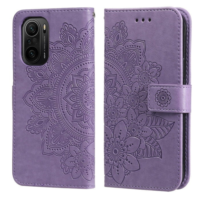 Estuche de cuero de PU con tapa horizontal con estampado de flores de 7 pétalos con soporte y ranuras para tarjetas y billetera y marco de fotos, For Xiaomi Redmi 9C, For Xiaomi Redmi 9A, For Xiaomi Redmi K40/K40 Pro/Poco F3/ Mi 11i                    ...