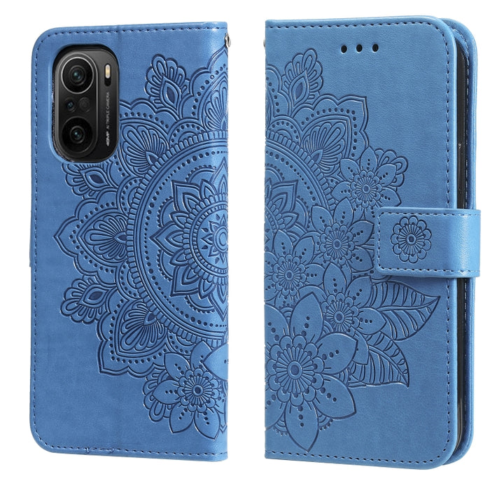 Estuche de cuero de PU con tapa horizontal con estampado de flores de 7 pétalos con soporte y ranuras para tarjetas y billetera y marco de fotos, For Xiaomi Redmi 9C, For Xiaomi Redmi 9A, For Xiaomi Redmi K40/K40 Pro/Poco F3/ Mi 11i                    ...