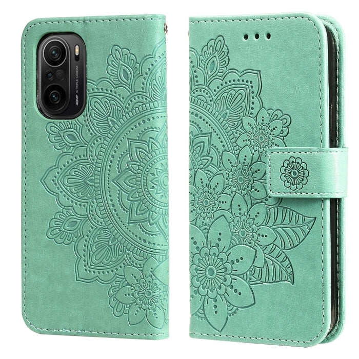 Estuche de cuero de PU con tapa horizontal con estampado de flores de 7 pétalos con soporte y ranuras para tarjetas y billetera y marco de fotos, For Xiaomi Redmi 9C, For Xiaomi Redmi 9A, For Xiaomi Redmi K40/K40 Pro/Poco F3/ Mi 11i                    ...