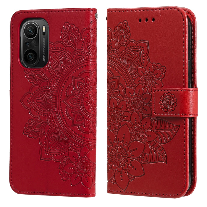 Estuche de cuero de PU con tapa horizontal con estampado de flores de 7 pétalos con soporte y ranuras para tarjetas y billetera y marco de fotos, For Xiaomi Redmi 9C, For Xiaomi Redmi 9A, For Xiaomi Redmi K40/K40 Pro/Poco F3/ Mi 11i                    ...