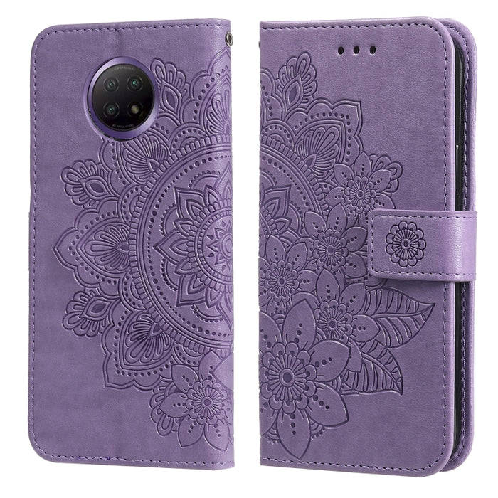 Estuche de cuero de PU con tapa horizontal con estampado de flores de 7 pétalos con soporte y ranuras para tarjetas y billetera y marco de fotos, For Xiaomi Redmi 9C, For Xiaomi Redmi 9A, For Xiaomi Redmi K40/K40 Pro/Poco F3/ Mi 11i                    ...