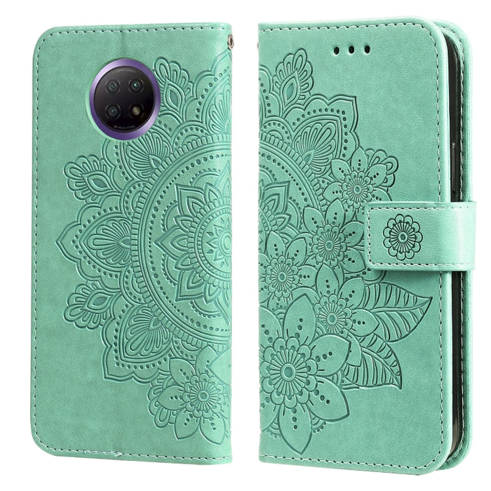 Estuche de cuero de PU con tapa horizontal con estampado de flores de 7 pétalos con soporte y ranuras para tarjetas y billetera y marco de fotos, For Xiaomi Redmi 9C, For Xiaomi Redmi 9A, For Xiaomi Redmi K40/K40 Pro/Poco F3/ Mi 11i                    ...