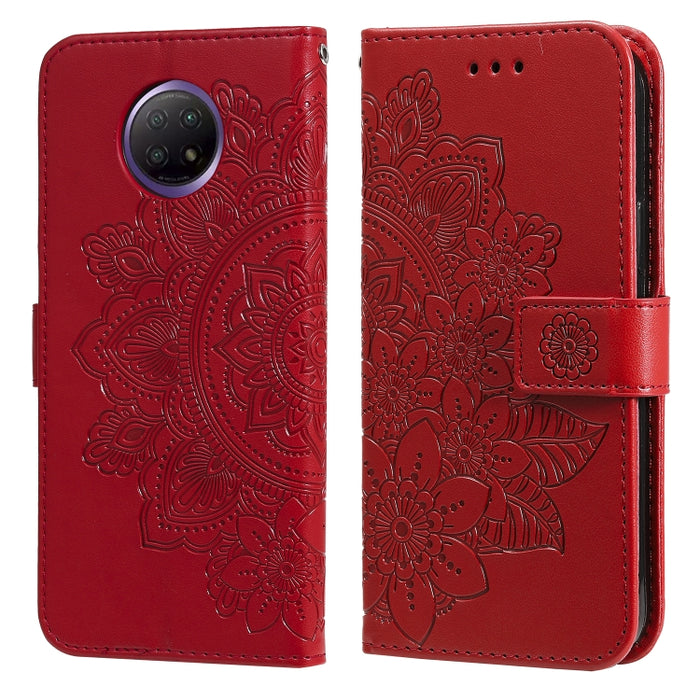 Estuche de cuero de PU con tapa horizontal con estampado de flores de 7 pétalos con soporte y ranuras para tarjetas y billetera y marco de fotos, For Xiaomi Redmi 9C, For Xiaomi Redmi 9A, For Xiaomi Redmi K40/K40 Pro/Poco F3/ Mi 11i                    ...