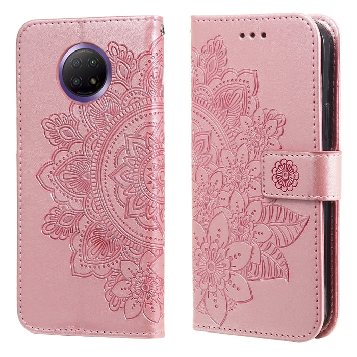 Estuche de cuero de PU con tapa horizontal con estampado de flores de 7 pétalos con soporte y ranuras para tarjetas y billetera y marco de fotos, For Xiaomi Redmi 9C, For Xiaomi Redmi 9A, For Xiaomi Redmi K40/K40 Pro/Poco F3/ Mi 11i                    ...