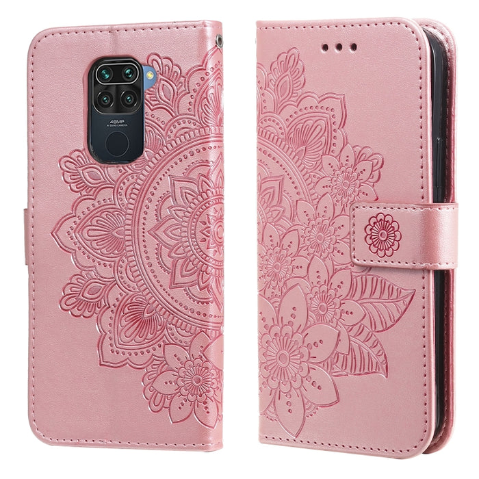 Estuche de cuero de PU con tapa horizontal con estampado de flores de 7 pétalos con soporte y ranuras para tarjetas y billetera y marco de fotos, For Xiaomi Redmi 9C, For Xiaomi Redmi 9A, For Xiaomi Redmi K40/K40 Pro/Poco F3/ Mi 11i                    ...
