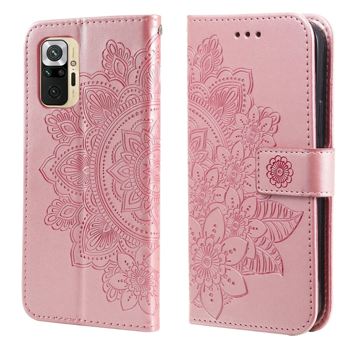 Estuche de cuero de PU con tapa horizontal con estampado de flores de 7 pétalos con soporte y ranuras para tarjetas y billetera y marco de fotos, For Xiaomi Redmi 9C, For Xiaomi Redmi 9A, For Xiaomi Redmi K40/K40 Pro/Poco F3/ Mi 11i                    ...