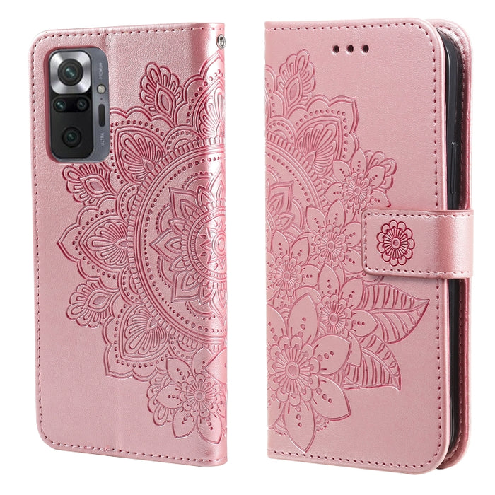 Estuche de cuero de PU con tapa horizontal con estampado de flores de 7 pétalos con soporte y ranuras para tarjetas y billetera y marco de fotos, For Xiaomi Redmi 9C, For Xiaomi Redmi 9A, For Xiaomi Redmi K40/K40 Pro/Poco F3/ Mi 11i                    ...