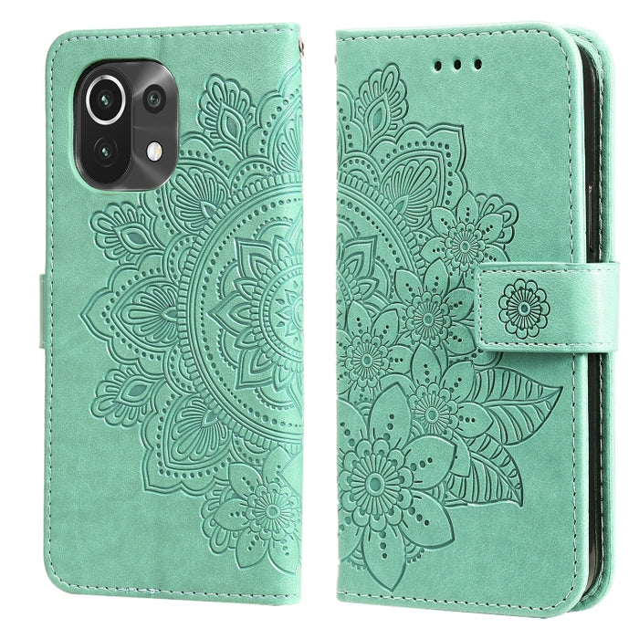 Estuche de cuero de PU con tapa horizontal con estampado de flores de 7 pétalos con soporte y ranuras para tarjetas y billetera y marco de fotos, For Xiaomi Redmi 9C, For Xiaomi Redmi 9A, For Xiaomi Redmi K40/K40 Pro/Poco F3/ Mi 11i                    ...