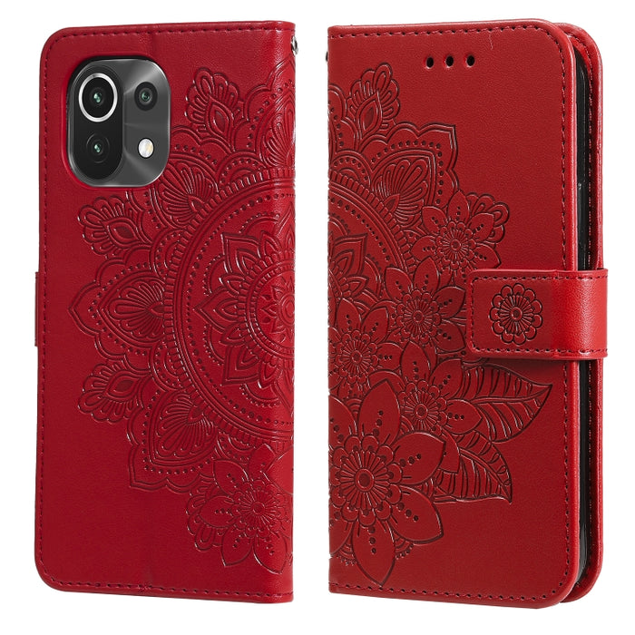 Estuche de cuero de PU con tapa horizontal con estampado de flores de 7 pétalos con soporte y ranuras para tarjetas y billetera y marco de fotos, For Xiaomi Redmi 9C, For Xiaomi Redmi 9A, For Xiaomi Redmi K40/K40 Pro/Poco F3/ Mi 11i                    ...