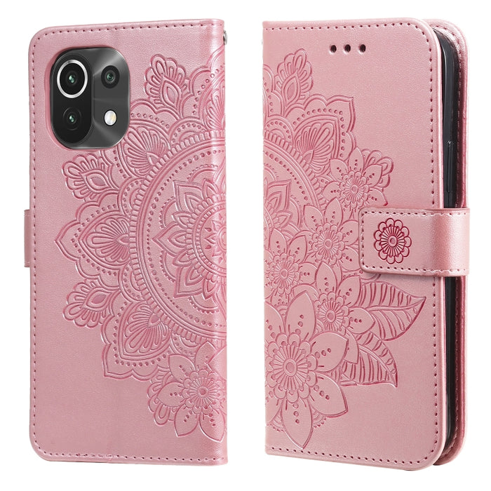 Estuche de cuero de PU con tapa horizontal con estampado de flores de 7 pétalos con soporte y ranuras para tarjetas y billetera y marco de fotos, For Xiaomi Redmi 9C, For Xiaomi Redmi 9A, For Xiaomi Redmi K40/K40 Pro/Poco F3/ Mi 11i                    ...