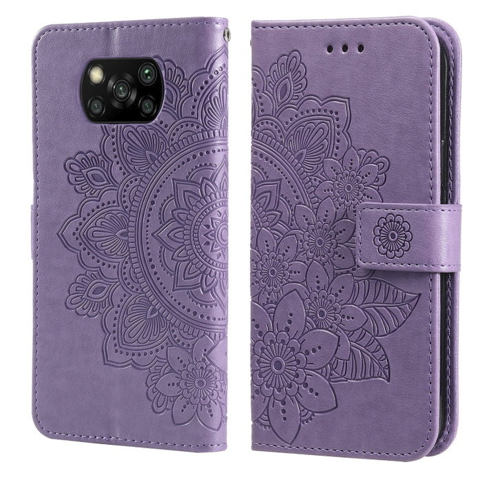 Estuche de cuero de PU con tapa horizontal con estampado de flores de 7 pétalos con soporte y ranuras para tarjetas y billetera y marco de fotos, For Xiaomi Redmi 9C, For Xiaomi Redmi 9A, For Xiaomi Redmi K40/K40 Pro/Poco F3/ Mi 11i                    ...