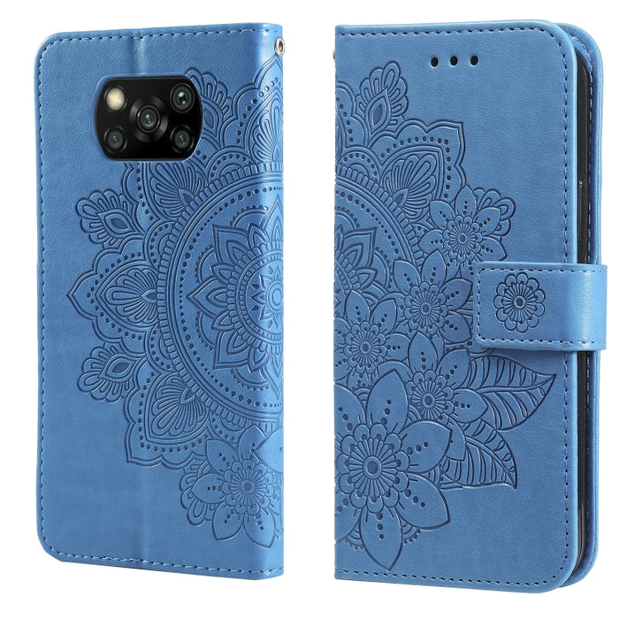 Estuche de cuero de PU con tapa horizontal con estampado de flores de 7 pétalos con soporte y ranuras para tarjetas y billetera y marco de fotos, For Xiaomi Redmi 9C, For Xiaomi Redmi 9A, For Xiaomi Redmi K40/K40 Pro/Poco F3/ Mi 11i                    ...