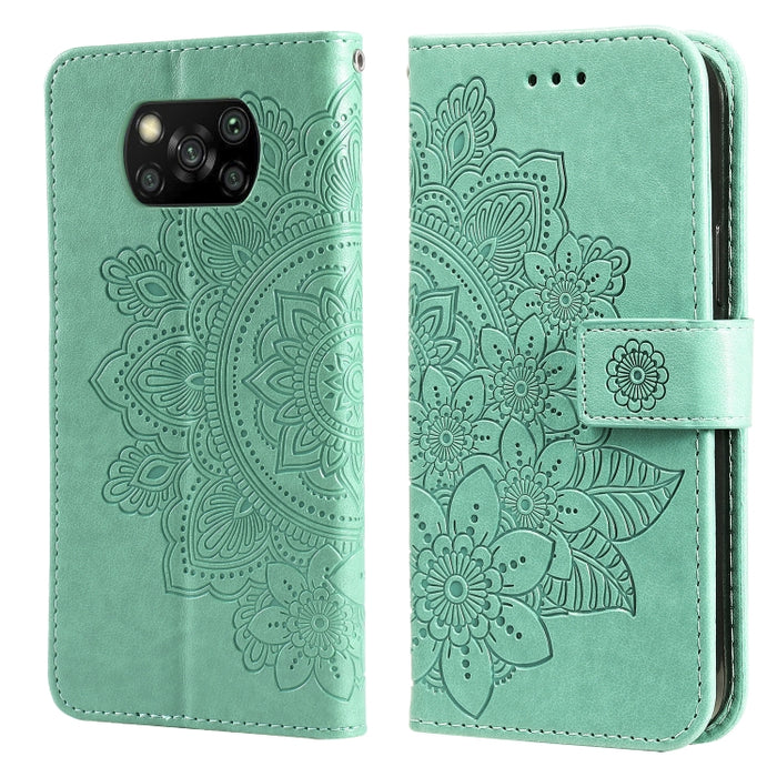 Estuche de cuero de PU con tapa horizontal con estampado de flores de 7 pétalos con soporte y ranuras para tarjetas y billetera y marco de fotos, For Xiaomi Redmi 9C, For Xiaomi Redmi 9A, For Xiaomi Redmi K40/K40 Pro/Poco F3/ Mi 11i                    ...