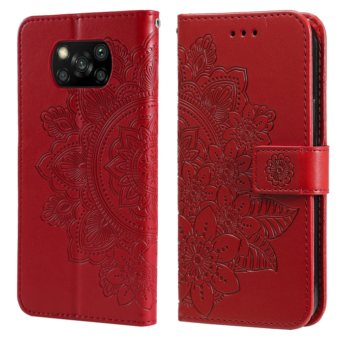 Estuche de cuero de PU con tapa horizontal con estampado de flores de 7 pétalos con soporte y ranuras para tarjetas y billetera y marco de fotos, For Xiaomi Redmi 9C, For Xiaomi Redmi 9A, For Xiaomi Redmi K40/K40 Pro/Poco F3/ Mi 11i                    ...